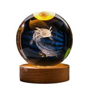 ZToonmas 3D Crystal Ball Night Light - Axolotl Led Lamp With Wooden Base Night Light With Phantom Color Led, 2.35 Inch Diameter Glass Ball Lamp, Usb Phantom Breathing Light, Birthday Kids