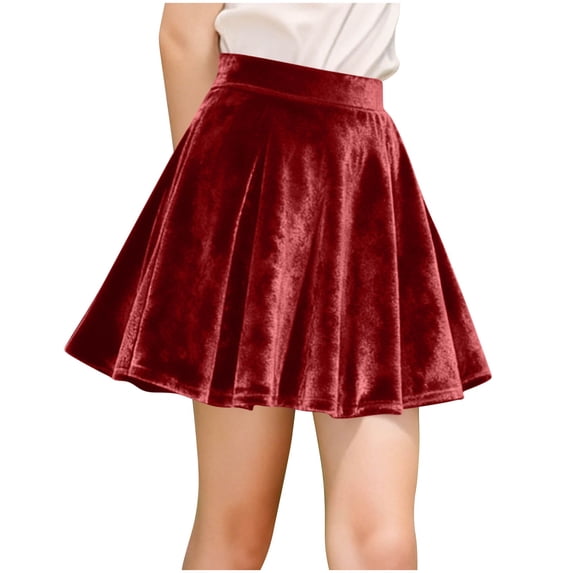 ZToonmas 4-15 Years Girls' Elastic Waist Flared Mini Skirt Shiny Velvet Style Pleated Skirt for Holiday and Party Wear