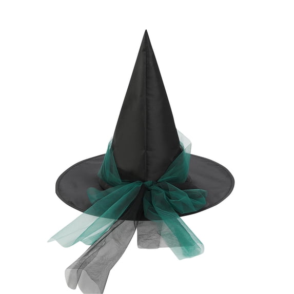 ZToonmas Adult Black Pointed Witch Hat with Sheer Tulle Bow Decor Wide Brim Role Play Hat for Halloween Party Masquerade Accessory