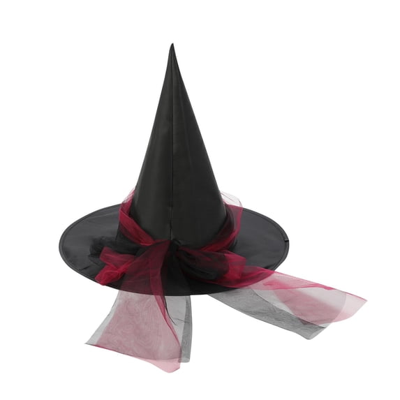 ZToonmas Adult Black Pointed Witch Hat with Sheer Tulle Bow Decor Wide Brim Role Play Hat for Halloween Party Masquerade Accessory
