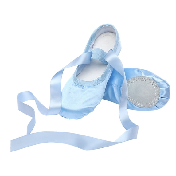 ZToonmas Ages 2-14 Girls' Solid Satin Ribbon Tie Ballet Dance Slippers Soft Split Sole Long Wrap Ribbon Straps Non-Slip Lightweight Training Flats