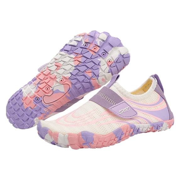 ZToonmas Ages 2-16 Boys Girls Kids Quick Dry Water Shoes Breathable Mesh Sport Shoes Adjustable Hook and Loop Strap Non-Slip Camo Thick Sole Aqua Shoes