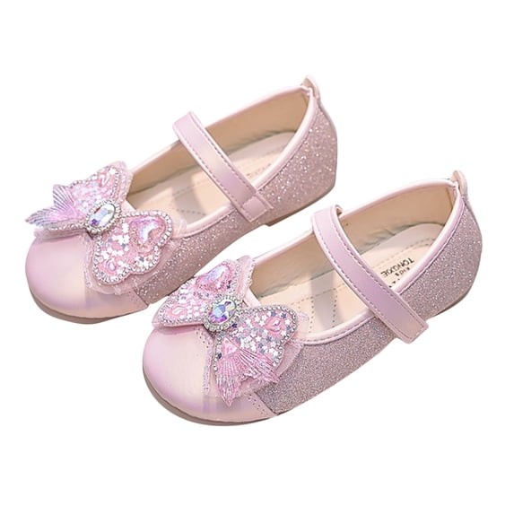 ZToonmas Ages 3-13 Girls' Glitter Mary Jane Leather Flats Mermaid Bow Decor Single Strap Soft Non-Slip Sole Sparkly Kids Princess Casual Single Shoes