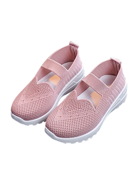 Ages 3-14 Girls' Breathable Knit Mary Jane Slip on Sneakers Elastic Strap Lightweight Soft Non-Slip Casual Walking Flats for Daily School Wear