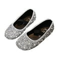 thumbnail image 1 of ZToonmas Ages 3-14 Girls' Glitter Pearl Slip on Leather Flat Shoes Elastic Strap Sparkly Crystal Soft Non-Slip Princess Dress Flats for Daily Casual Wear, 1 of 4