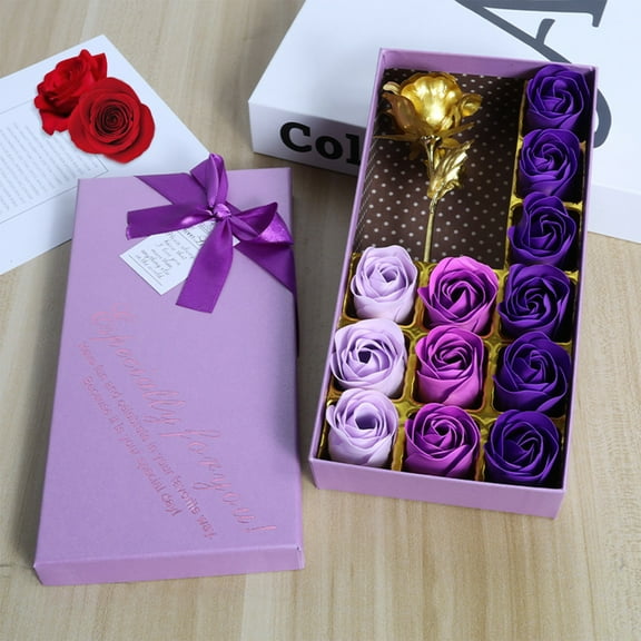 ZToonmas Artificial Flowers Valentine's Day Triples Simulation Flower Soap Rose Heads With Scents 12 Rose Heads and A Gold Rose