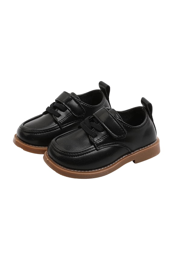 Big Girls Leather Oxford Loafers British Style Hook and Loop Slip on Shoes Soft Flat Rubber Sole Vintage Uniform Shoes for School Daily Outfits