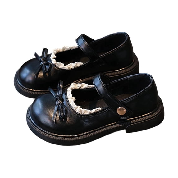 ZToonmas Big Girls Solid Shiny Patent Mary Jane Shoes Kids Lace Ruffle Bow Decor Soft Flat Sole Cute Leather Shoes for School Uniform Outfits