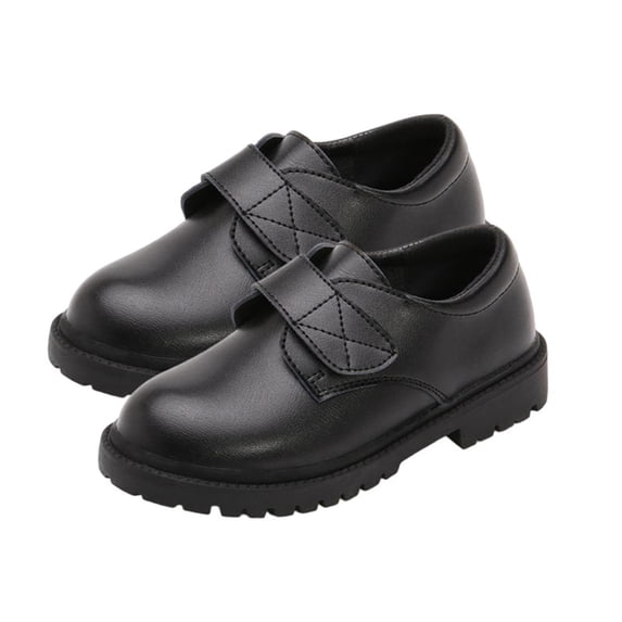ZToonmas Big Kids Boys Classic British Leather Uniform Shoes Hook and Loop Strap Soft Sole Non-Slip Formal Casual School Dress Loafers for Daily Wear