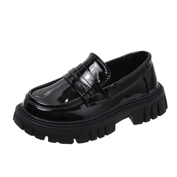 ZToonmas Big Kids Girls Glossy Patent Leather Slip on Loafer Shoes British Style Chunky Soft Non-Slip Thick Sole Princess Uniform Dress Flats for School Daily Wear