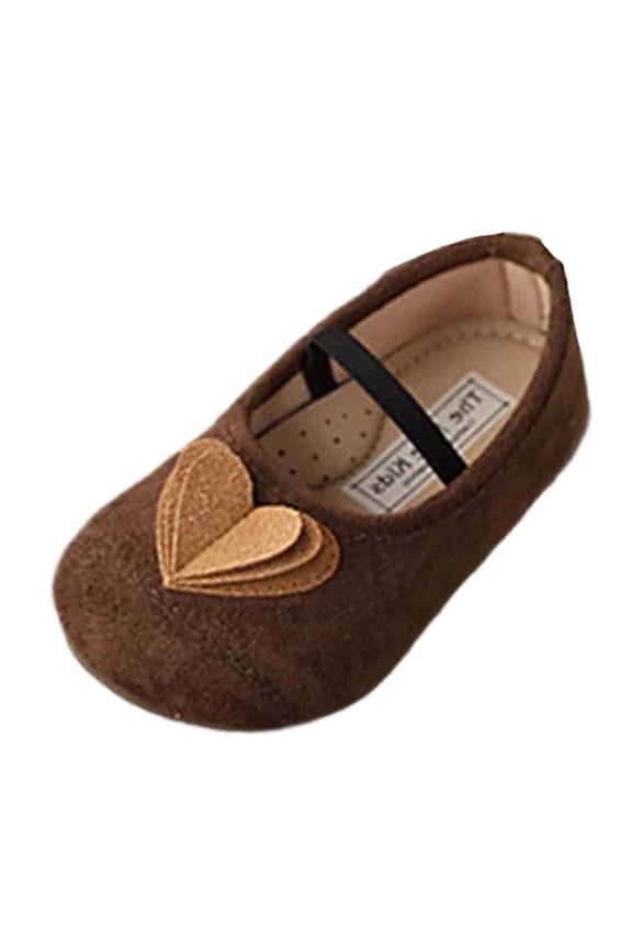 Big Kids Solid Velvet Mary Jane Flats Girls Heart Decor Elastic Strap Soft Sole Princess Flat Shoes for Party Daily Outfits
