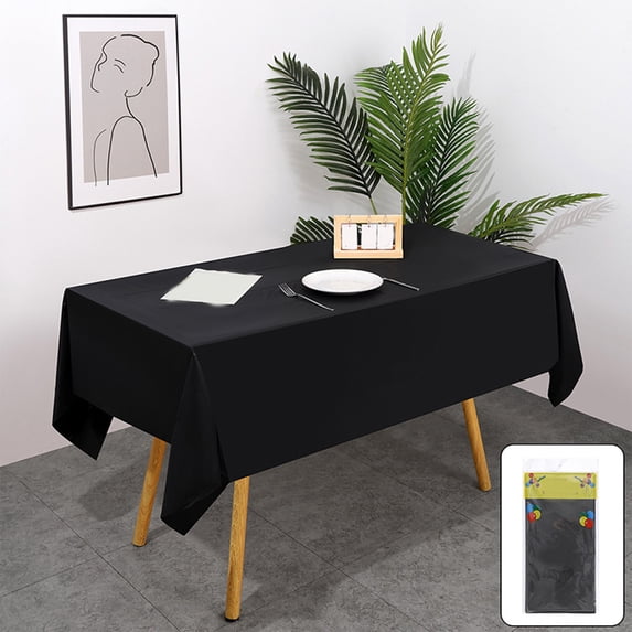 ZToonmas Black Plastic Tablecloth 54" x 72" Disposable Tablecloths Rectangle Table Cover for Buffet Table Holiday Party Dinner