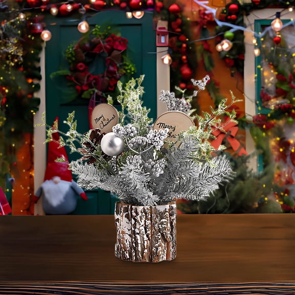 ZToonmas Christmas Tree Artificial Christmas Trees 11.8 Inch Mini Cones Pines Flocked In Pot Decor For Desk Mantel Centerpiece Home Decor