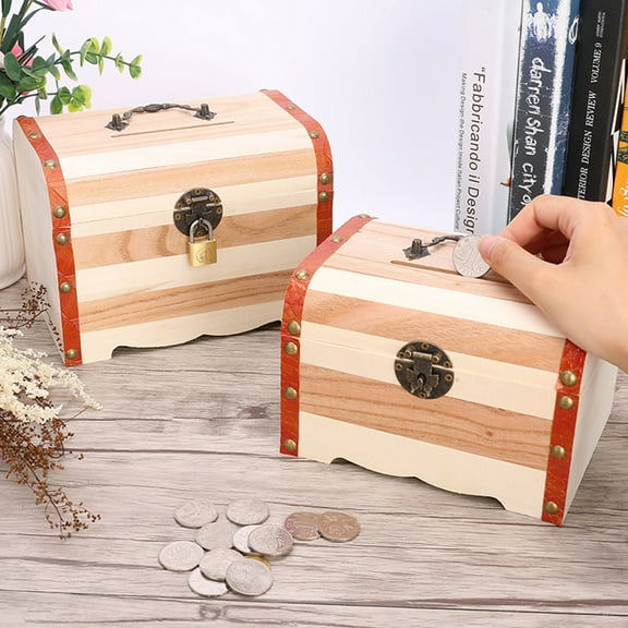 ZToonmas Coin Counter Large Wooden P Iggy Bank Safe Money Box Savings with Lock Wood Carving