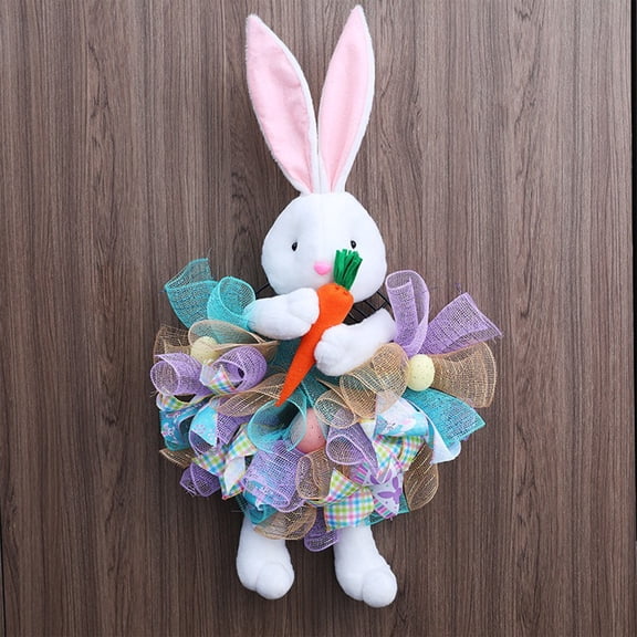 ZToonmas Easter Decorations Easter Front Door Wreath Easter Bunny Dolls Wreath Spring Easter Decorations with Ribbon for Door Walls Home Decoration Easter Eggs