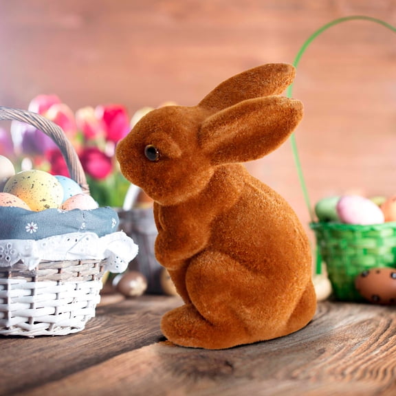 ZToonmas Easter Decorations Grass Easter Furry Flocked Bunny Miniatures Standing Moss Garden Rabbit Toys