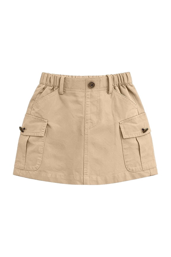 Girls Cargo Mini Skirt with Side Pockets Elastic Waist Utility Skirt Casual School and Play Skort for 3-14 Years