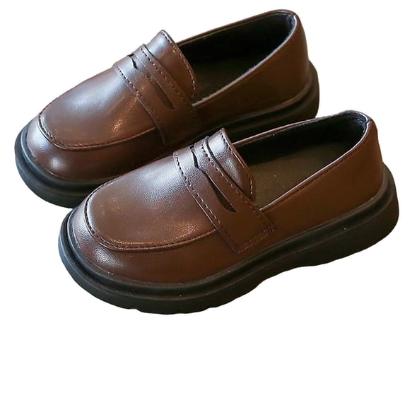 ZToonmas Girls Kids Solid Leather Slip on Loafer Shoes British Style Thick Soft Non-Slip Uniform Casual School Dress Flats for Autumn Daily Wear