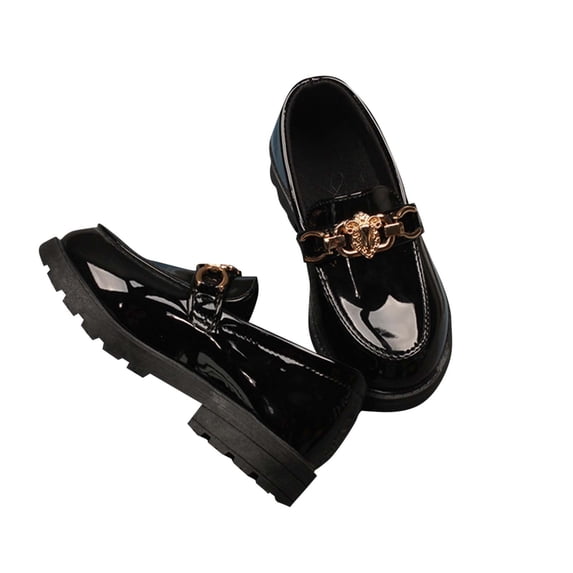 ZToonmas Girls Patent Leather Loafer Shoes for Kids 2-11 Years Vintage British Style Metal Buckle Soft Non-Slip Sole Casual Dress Shoes for School Daily Wear