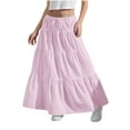 thumbnail image 1 of ZToonmas Girls Tiered Maxi Skirt with Bow Tie Elastic Waist Solid Color Flared Skirt Casual Summer A-Line Skirt for 4-15 Years, 1 of 9