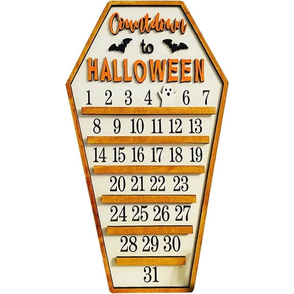 ZToonmas Halloween Decorations, Coffin Shaped Wooden Countdown Calendar, Ghosts Wooden Halloween Calendar for Halloween Decor, 11" x 7"