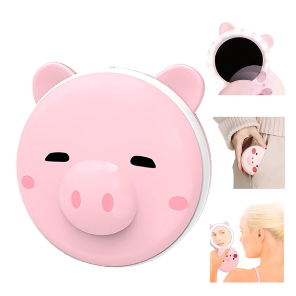ZToonmas Hand Warmers 3-in-1 Mini Cosmetic Mirror Hand Warmer, Pig Design With LED Light, USB