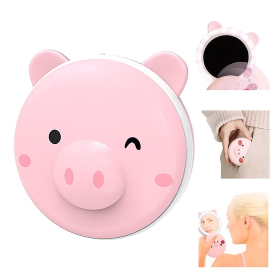 ZToonmas Hand Warmers 3-in-1 Mini Cosmetic Mirror Hand Warmer, Pig Design With LED Light, USB