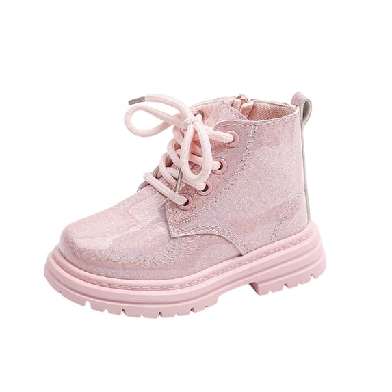 ZToonmas Kids Iridescent Glitter Patent Ankle Martin Boots Girls Fall Shiny Colorful Faux Leather Short Booties Side Zipper Lace up Soft Sole Outdoor Boots