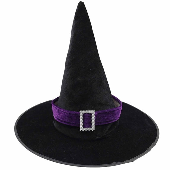 ZToonmas Kids Velvet Witch Hat Tall Pointed Wide Brim Hat with Solid Ribbon and Buckle Halloween Role Play Hat for Children