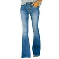 thumbnail image 1 of ZToonmas Light Gradient Wash High Waist Multi Button Flare Jeans for Women Stretch Soft Comfort Bootcut Denim Long Pants with Pockets, 1 of 9