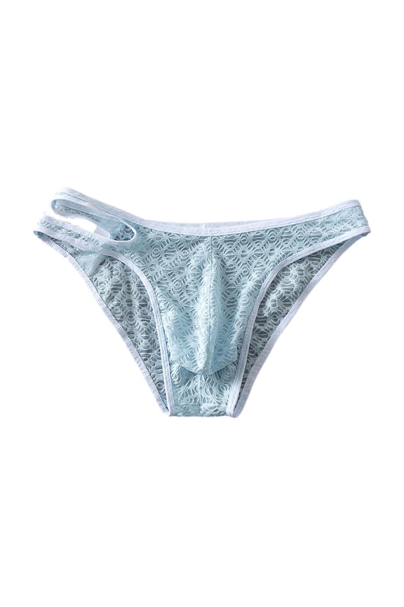 Men Cross Double Straps Low Rise Briefs Floral Lace Sheer Mesh Sports Underwear Breathable Stretch Comfort Daily Underpants