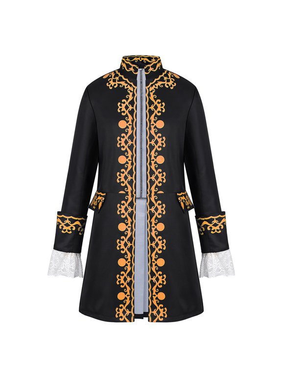 Men Medieval Victorian Coat Mid Length Vintage Embroidered Jacket Halloween Pirate Prince Role Play Traditional Cloths