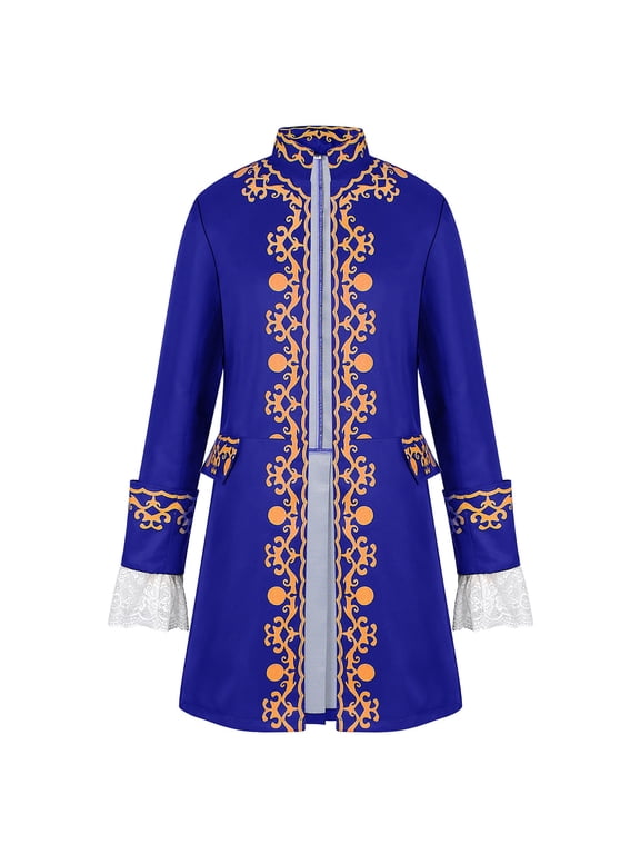 Men Medieval Victorian Coat Mid Length Vintage Embroidered Jacket Halloween Pirate Prince Role Play Traditional Cloths