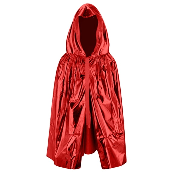 ZToonmas Men Shiny Metallic Hooded Cloak Gathered Waist Long Cape Halloween Grim Reaper Vampire Role Play Traditional Cloths