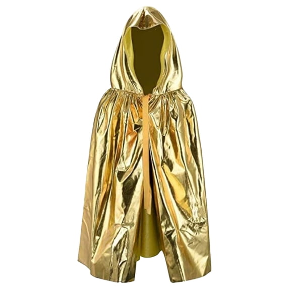 ZToonmas Men Shiny Metallic Hooded Cloak Gathered Waist Long Cape Halloween Grim Reaper Vampire Role Play Traditional Cloths