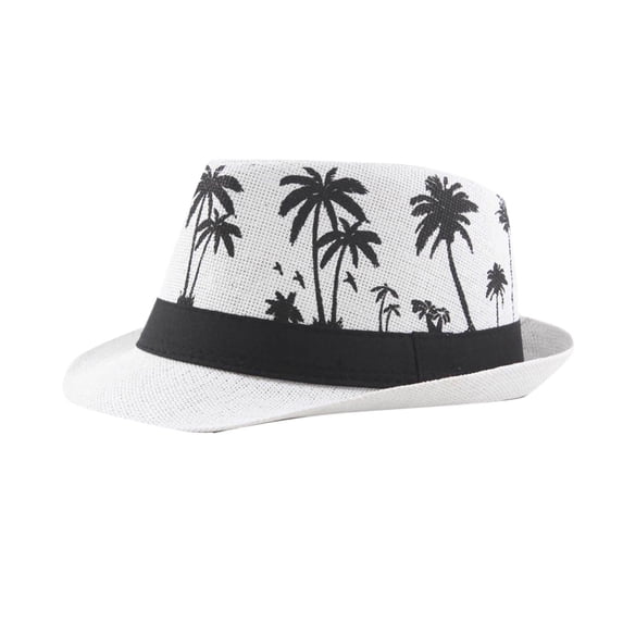 ZToonmas Men and Women Palm Tree Print Fedora Hat Rolled Brim Beach Sun Hat Casual Tropical Style Trilby Cap for Summer Vacation