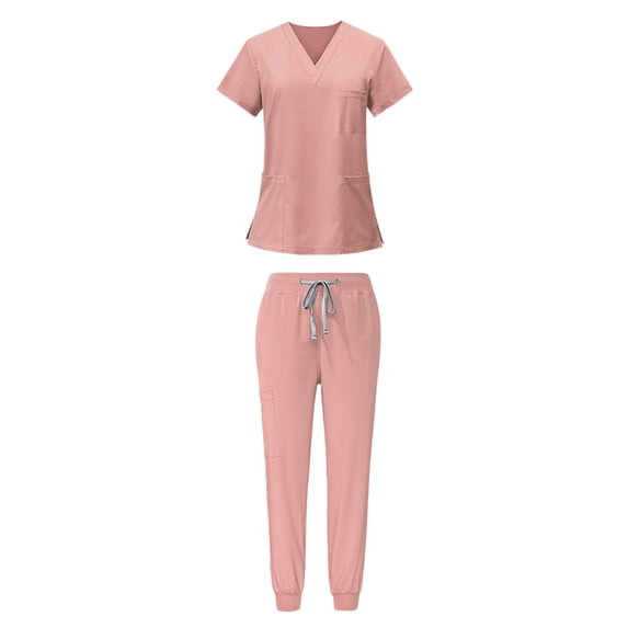 ZToonmas Men's 2 Piece Scrubs Set V-Neck Short Sleeve Top and Drawstring Pants with Pockets for Nurses and Healthcare Workers