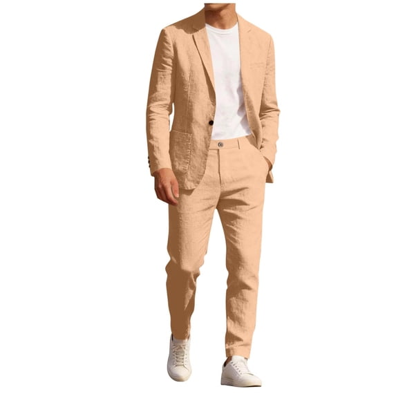 ZToonmas Men's 2 Piece Suit Set Solid Color Button Front Blazer with Notch Lapel and Pants with Pockets Casual formal Outfit
