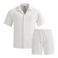 thumbnail image 1 of ZToonmas Men's 2 Piece Summer Co-Ord Set Camp Collar Shirt with Drawstring Shorts Button-down Outfit for Casual and Vacation, 1 of 8