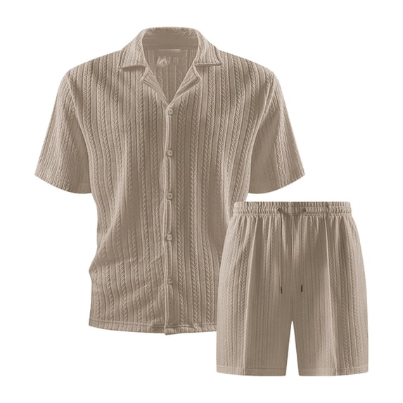 ZToonmas Men's 2 Piece Summer Co-Ord Set Camp Collar Shirt with Drawstring Shorts Button-down Outfit for Casual and Vacation