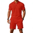 thumbnail image 1 of ZToonmas Men's 2 Piece Summer Outfit Set Short Sleeve Collared Shirt with Drawstring Shorts for Daily and Sports, 1 of 6