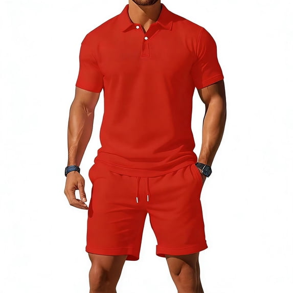 ZToonmas Men's 2 Piece Summer Outfit Set Short Sleeve Collared Shirt with Drawstring Shorts for Daily and Sports