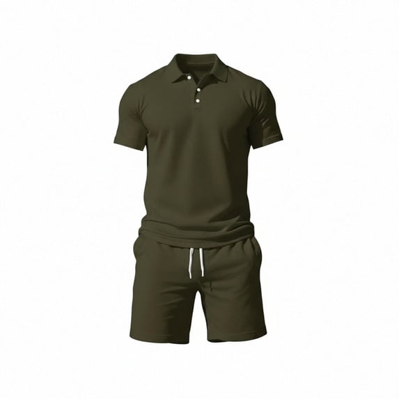ZToonmas Men's 2 Piece Summer Outfit Set Short Sleeve Collared Shirt with Drawstring Shorts for Daily and Sports