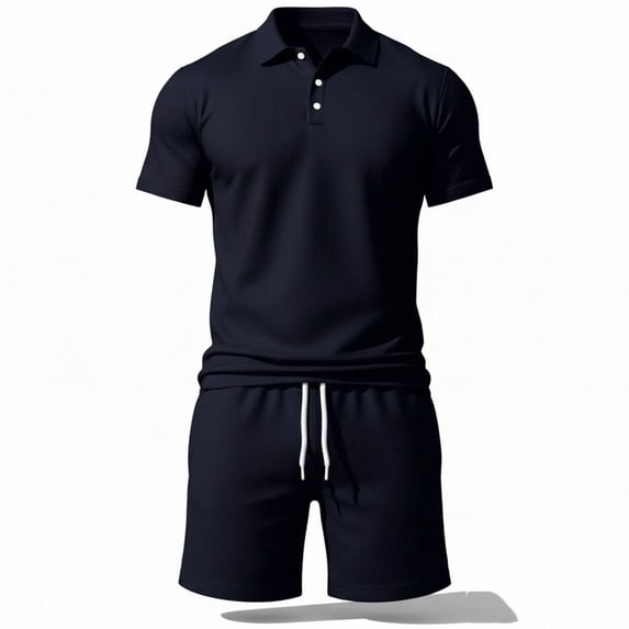 ZToonmas Men's 2 Piece Summer Outfit Set Short Sleeve Collared Shirt with Drawstring Shorts for Daily and Sports