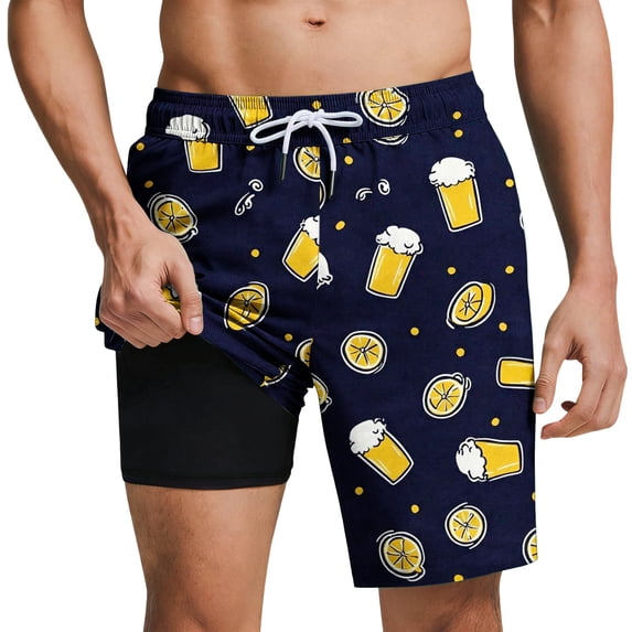 ZToonmas Men's Beach Shorts Casual Hawaiian Printed Drawstring Shorts Swim Trunks with Compression Liner