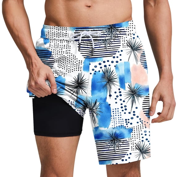 ZToonmas Men's Beach Shorts Casual Hawaiian Printed Drawstring Shorts Swim Trunks with Compression Liner