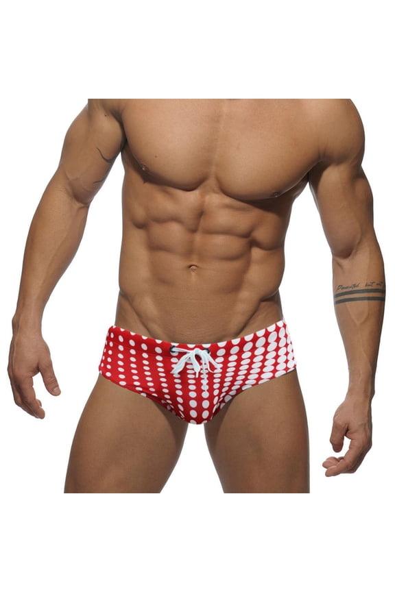 Men's Dot Print Low Rise Breathable Briefs Quick Dry Beach Swim Trunks for Vacation Wear