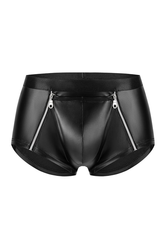 Men's Faux Leather Boxer Shorts Zipper Detail Comfort Underwear for Intimate Wear