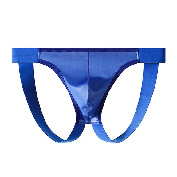 ZToonmas Men's Faux Leather High Cut Double Strap Jockstrap Breathable Low Rise Intimate Underwear