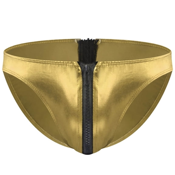 ZToonmas Men's Faux Leather Thong Briefs Double Zipper Comfort Underwear for Daily Wear